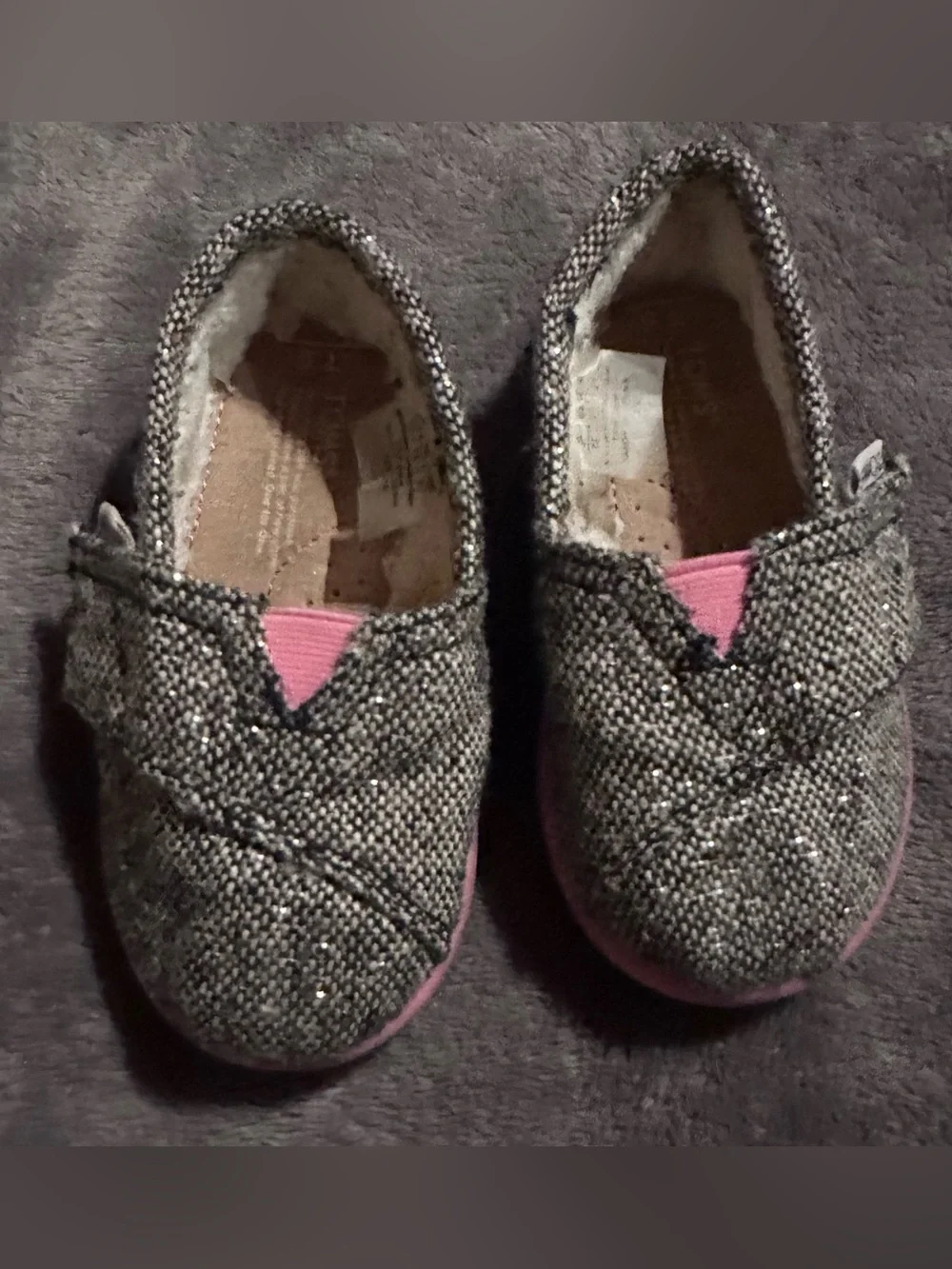 TOMS Toddler Girls T5 Wool Blend Sparkle Slip On Shoes Pink Sole Fleece Lined EU